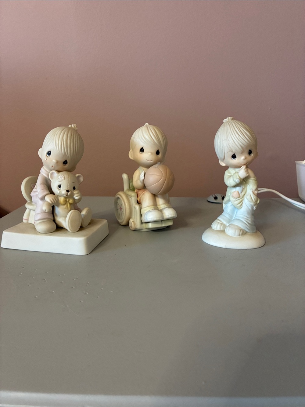 Precious Moments Porcelain Trio in Cream and Pastel Pink Accents